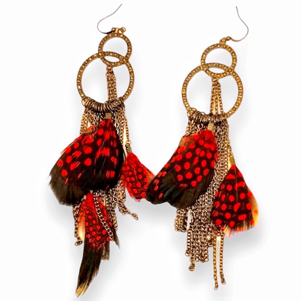 Feather and chain drop earrings